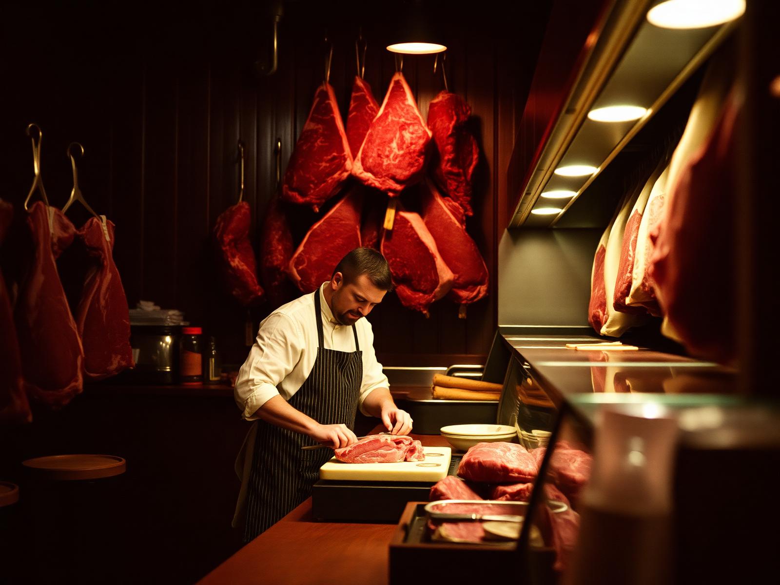Butcher breaking down a whole carcass